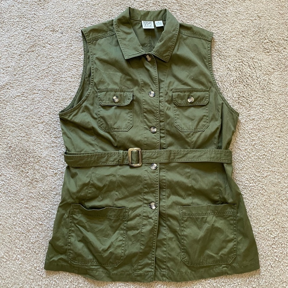 Field Gear ~ Moss Green Safari Sleeveless Top ~ Belted ~ Cotton ~ Size XL